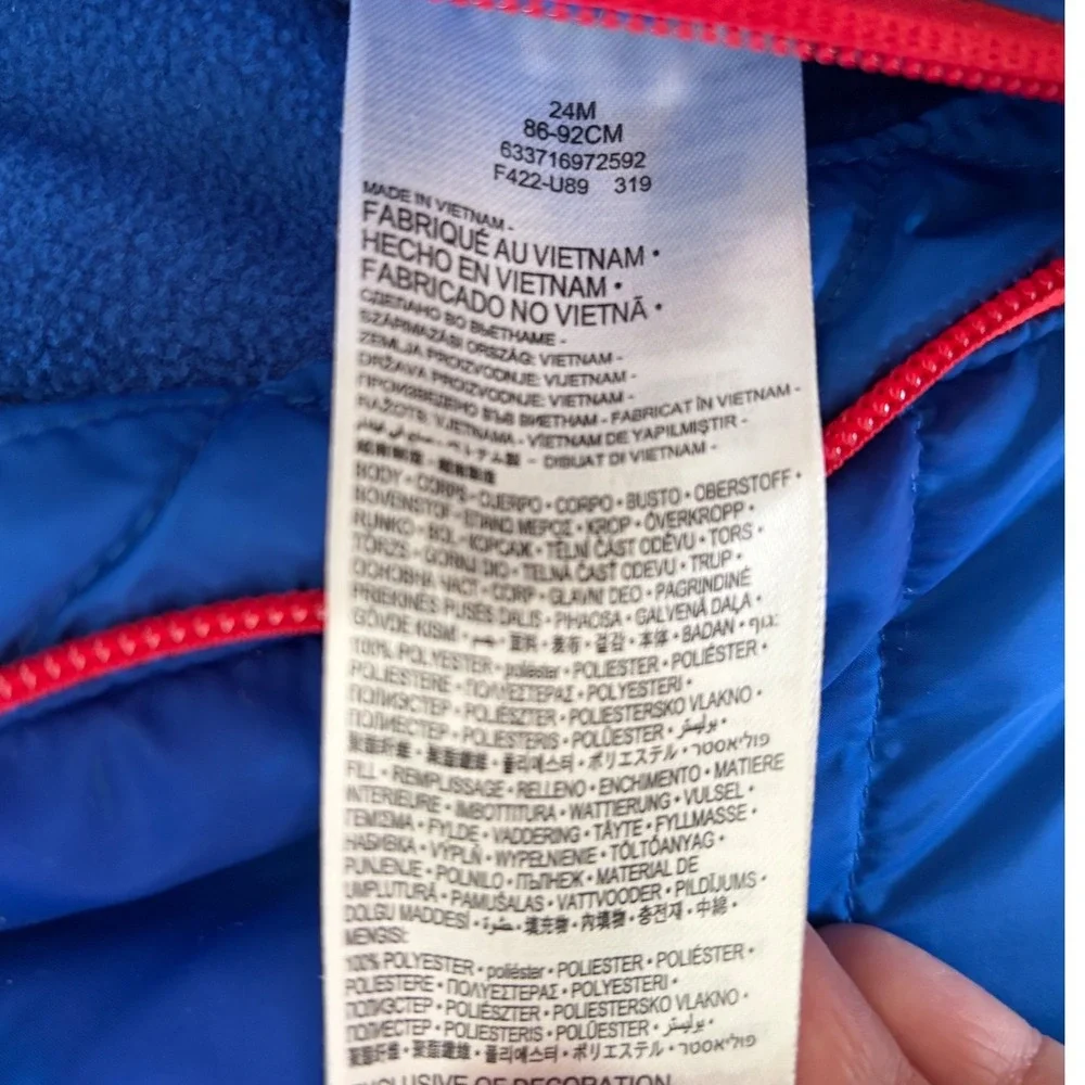 Nike baby puffer snowsuit blue red size 24 months